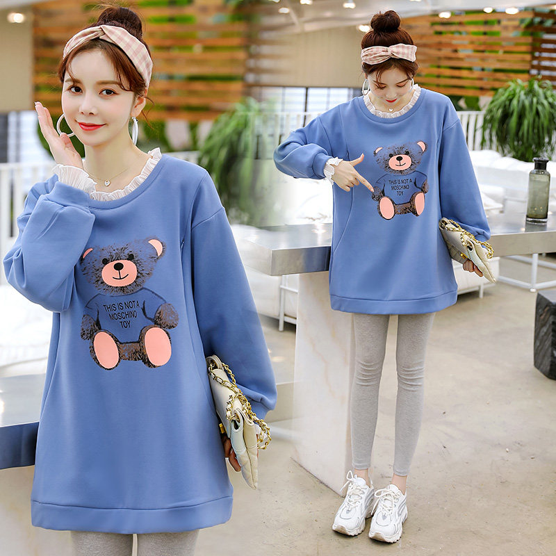 Pregnant women spring sweater long sleeve medium and long version can be worn outside the breast-feeding top Women's spring and autumn suit fashion new loose
