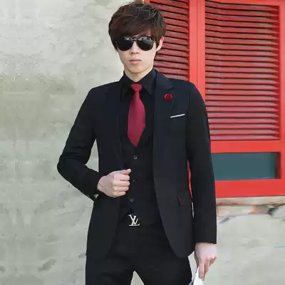 Suit set men's three-piece autumn and winter business dress professional small suit slim groom groom wedding dress