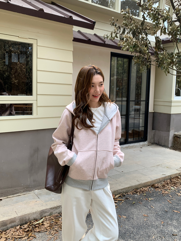 Emflf Original Sweet Gray-Pink Reversible Hooded Sweatshirt, Chinese Style Slim Fit Basic Versatile Zip-Up Cardigan Jacket Emflf Original Sweet Gray-Pink Reversible Hooded Sweatshirt, Chinese Style Slim Fit Basic Versatile Zip-Up Cardigan Jacket