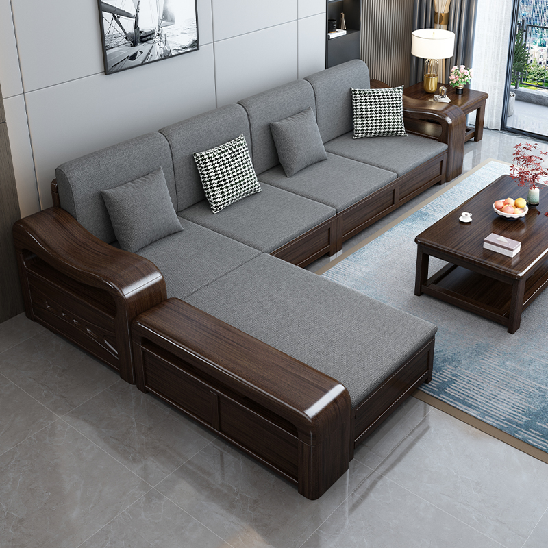 Purple Gold Sandalwood Sofa New Chinese Full Solid Wood Sofa Composition Your Princess Living Room Corner Furniture Winter Summer Dual-use Storage