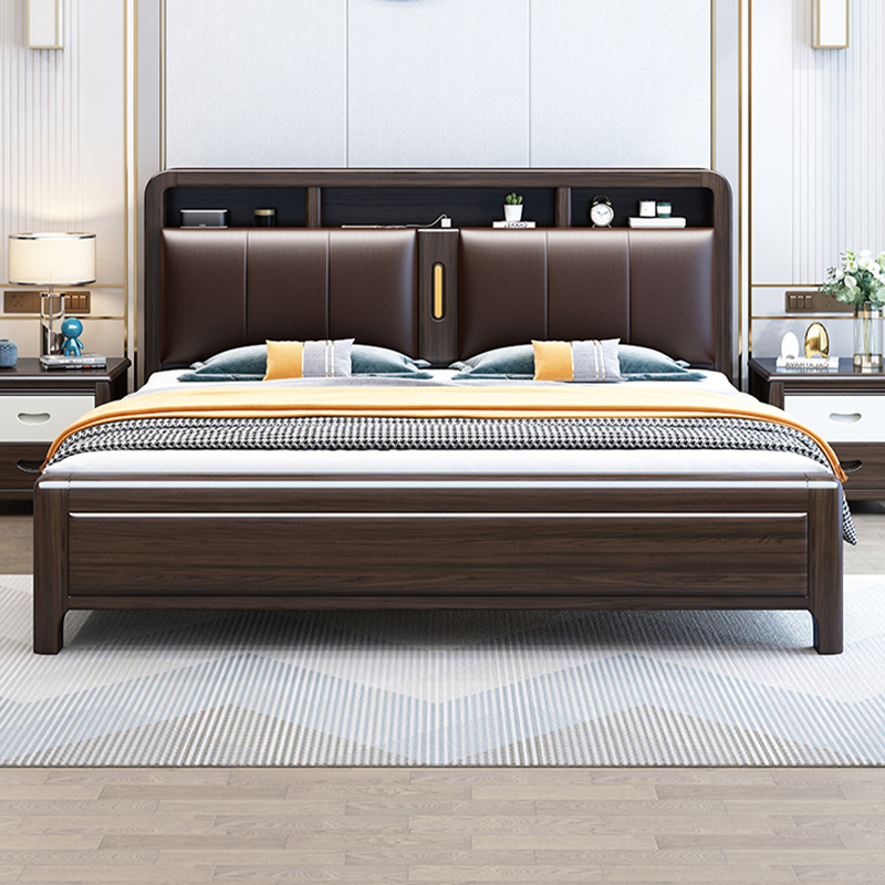 Purple Gold Sandalwood Modern Simplicity soft by solid wood bed 1 8 m 1 5 High box New Chinese master bedroom with soft bag double wedding bed