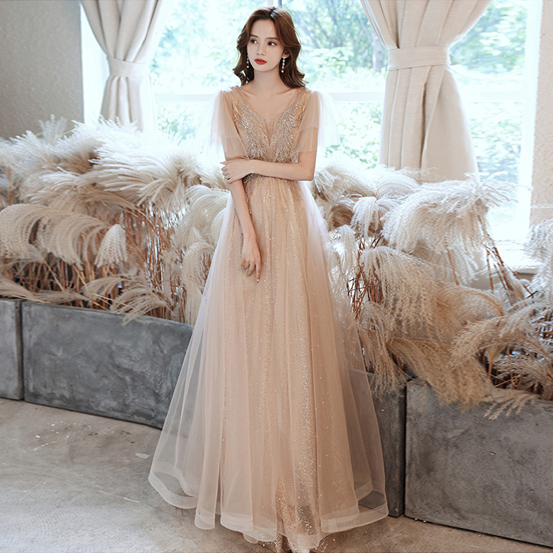 Champagne-Colored Evening Dress for Women 2026 New Style Elegant Host Banquet Petite High-End Party Birthday Dress