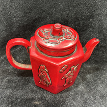Chinese resin ancient carving kettle teapot crafts decoration home ornaments antique old red kettle promotion
