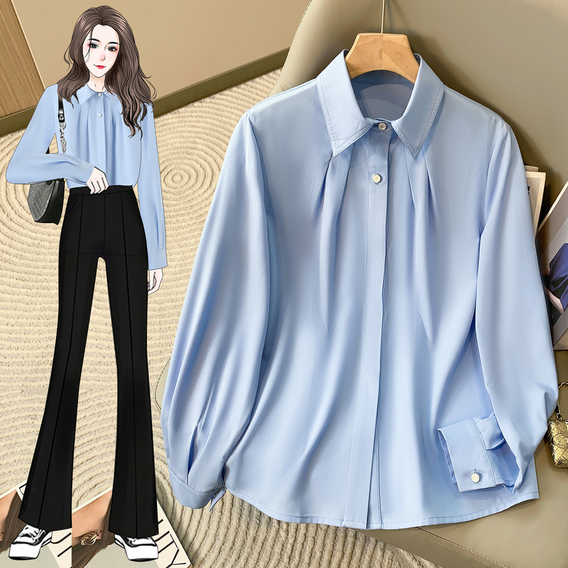 Fashionable and Stylish Loose-Fitting Shirts for Late Pregnancy, Plus-Size Women's Versatile Shirts, Professional Long-Sleeved Tops