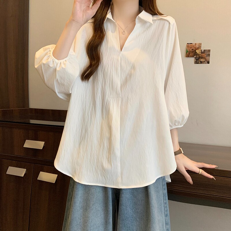 Loose Large Size Tops for Pregnant Women, Fashionable Late Pregnancy Belly-Covering Three-Quarter Sleeve Shirts, White and Black Summer Clothes