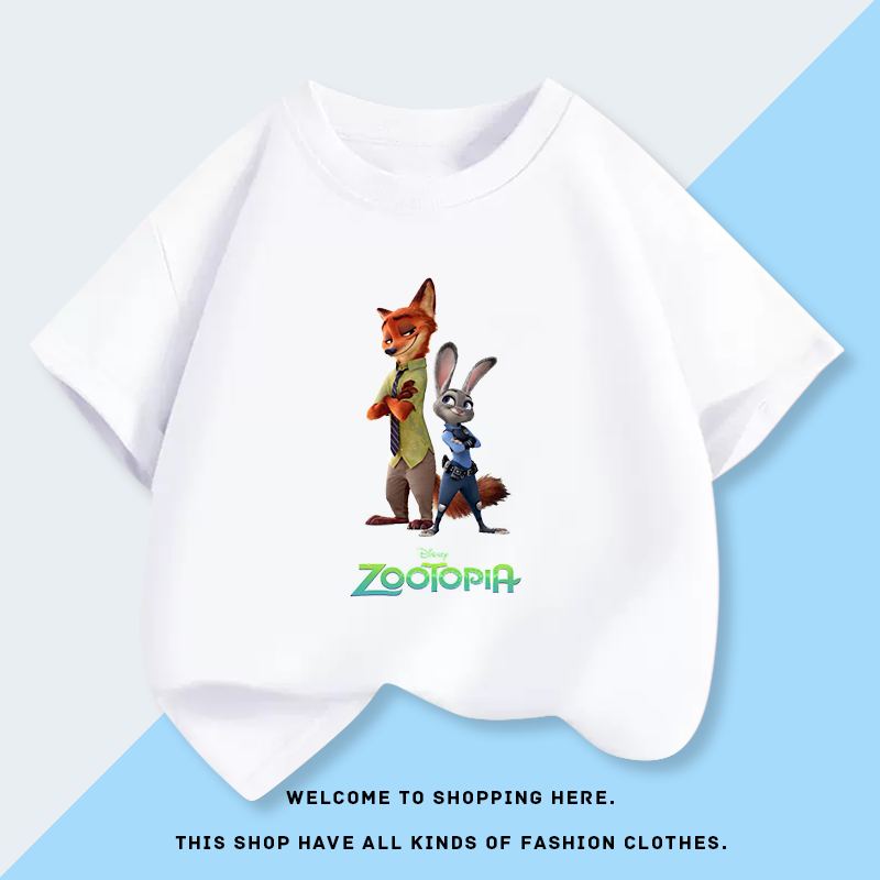 Zootopia Judy Rabbit T-Shirt for Boys and Girls, Stylish Autumn and Winter New Cartoon Short-Sleeved Tops Two-Piece Set
