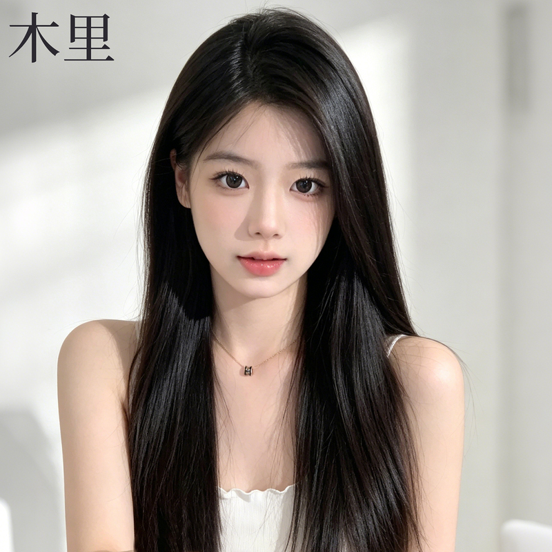 Unlimited Liquid Hairline Wig Full Headpiece for Women, Real Human Hair, Natural Black Long Straight Hair, No Wig Cap Needed