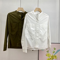 Japanese niche designer order fashionable handsome double pocket frock shirt army green cotton collar female