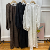 MOU **Y pure original cut standard bubble sleeve foam light breathable fabric v-neck lace-up Japanese long dress