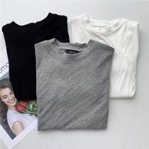 TH Cut Label Simple Basic Threaded Fabric Soft and Delicate Stretch Foot Black Slim Crewneck Short Sleeve T-Shirt