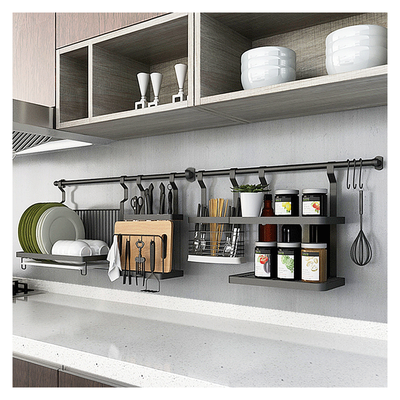 Kitchen hanging holder free of punching stainless steel multifunction shelve wall-mounted hanging wall seasoning containing hanging rack
