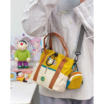 American retro contrasting color one-shoulder crossbody handheld commuting bucket bag outdoor photography lightweight camera storage bag