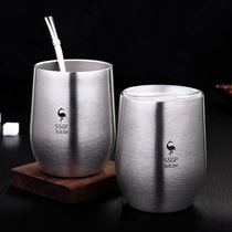 Stainless steel mouth cup with hand cup 304 water glass steel cup with lid anti-fall monolayer student childrens cup coffee cup wine glass