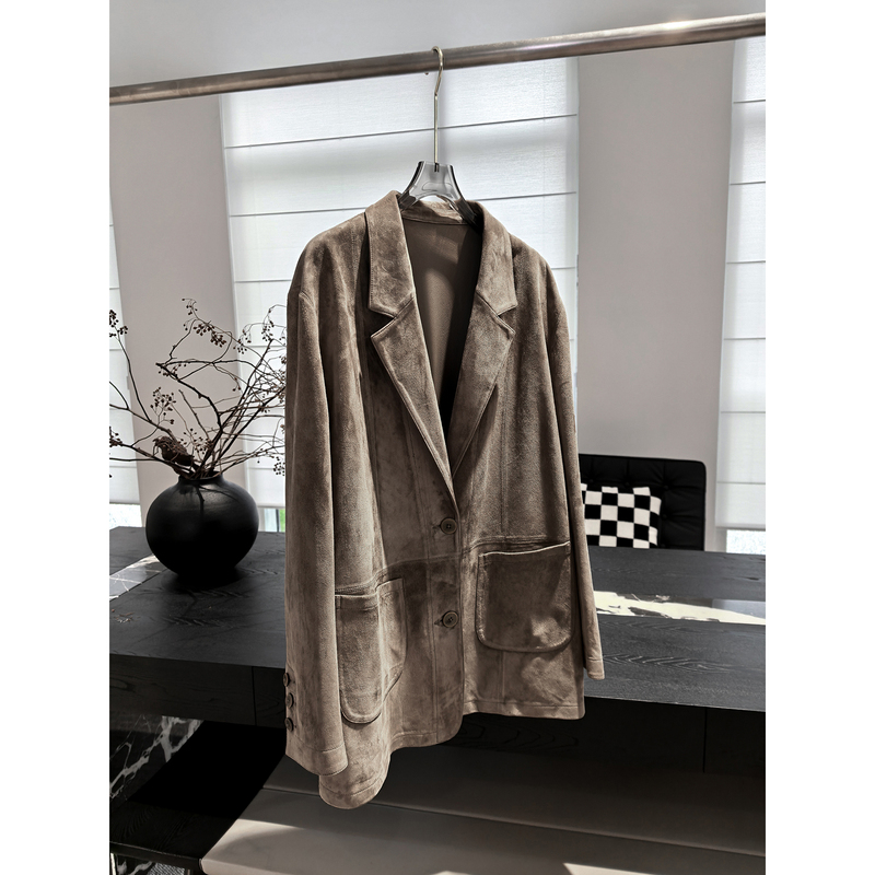 Msrm Imported First-Layer Lambskin Matte Suede Commuter Mid-Length Suit Leather Jacket 2622