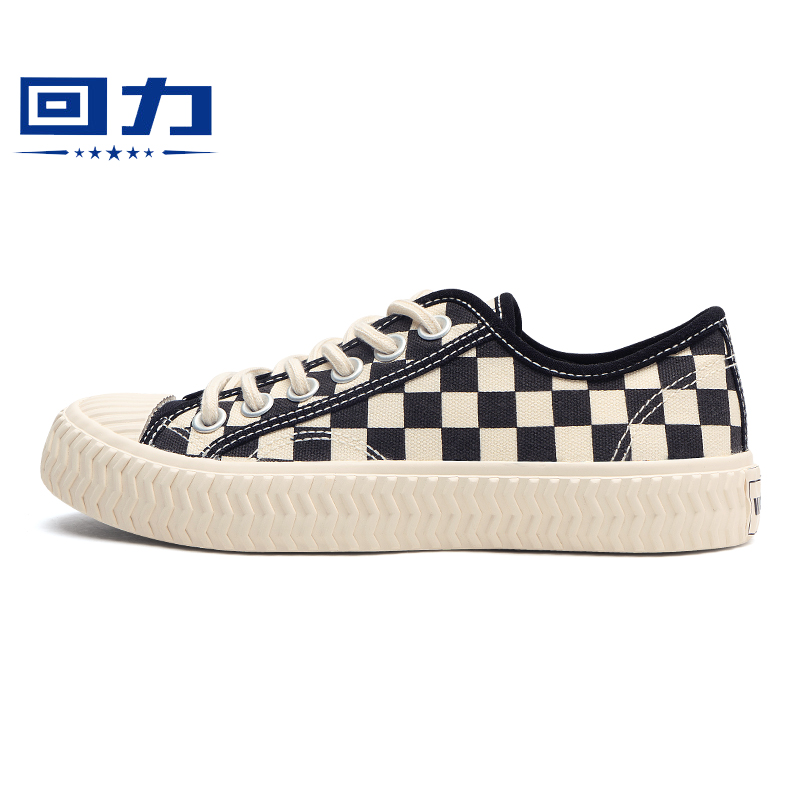 Pull back checkerboard biscuit canvas shoes spring and autumn black and white plaid men's shoes 2022 new shoes summer white shoes
