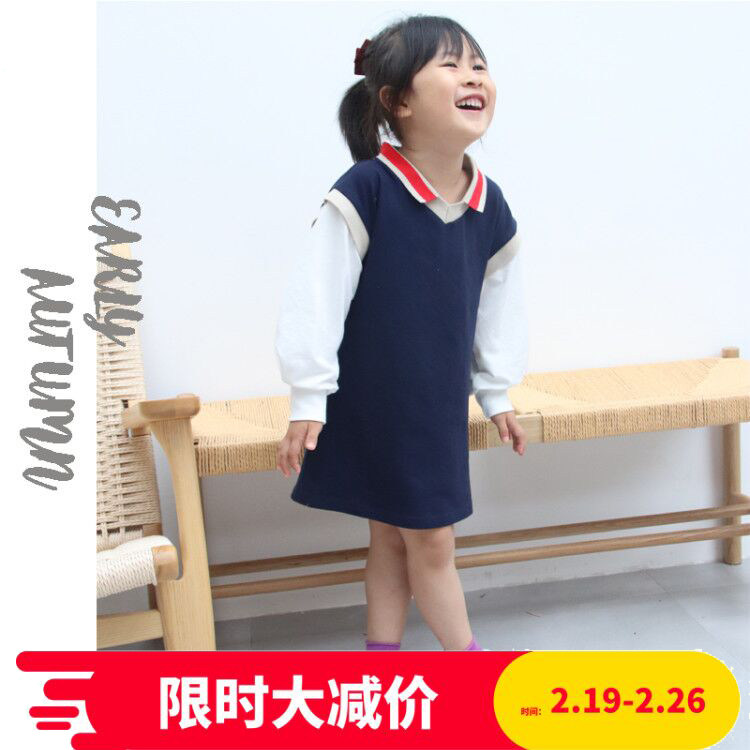 Girl Autumn Dress Foreign Dress 2020 New 3 Year Old Children Spring Autumn 2 Long Sleeves Pure Cotton Polo Skirt Foreign Academy Wind