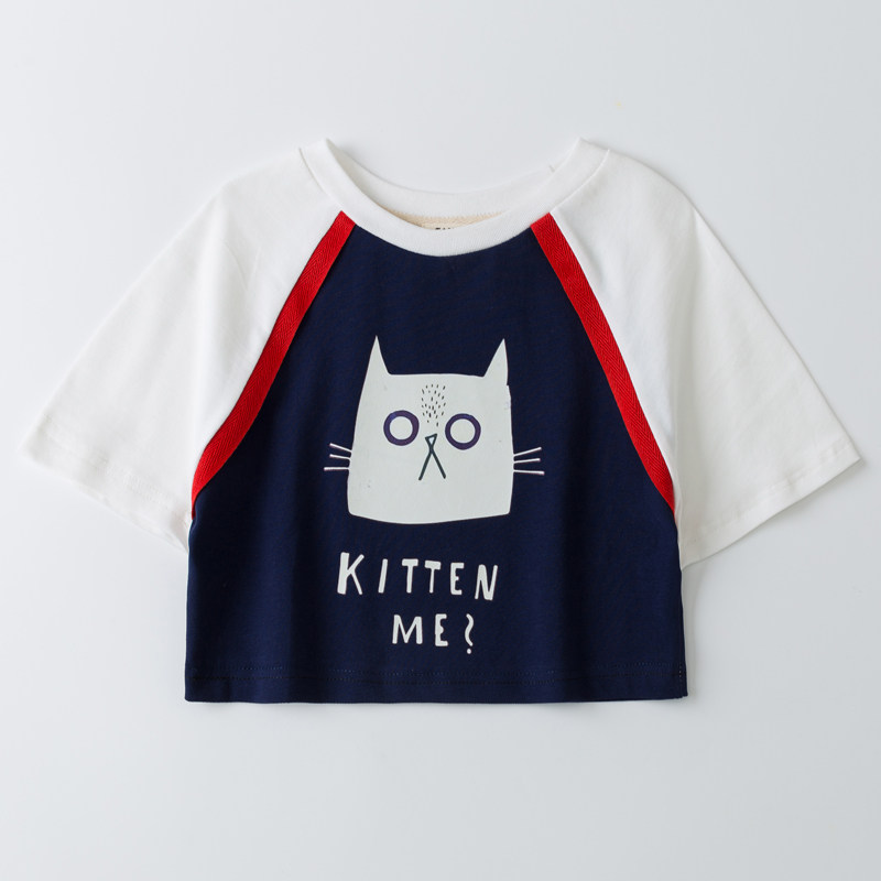 Children's blouses loose middle sleeve 2020 Korean version 2 female children splicing short sleeves Short sleeves T-shirt 4 Yanist 3 year old male baby