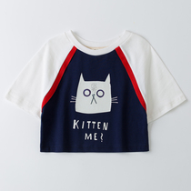 Childrens coat loose middle sleeve 2020 Korean version 2 female childrens stitching short sleeve short T-shirt 4 foreign gas 3 years old male baby