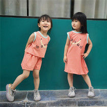 Sisters and daughters summer clothes 2020 children sleeveless vest skirt basketball foreign air Korean version of female baby striped skirt