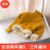 Winter winter baby yellow white primary school girl plus velvet sweater boy boy half high collar small