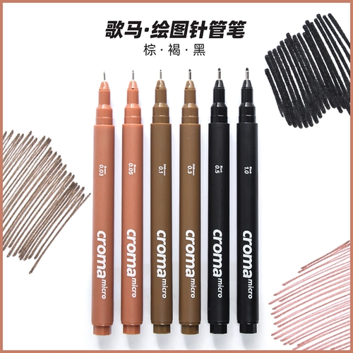 Croma Goga Micro Pen Pen Pringe Art использует одноразовый студенческий аниме -крючок линии эскиза дизайн рисунок архитектурный комикс коричневый рисунок.