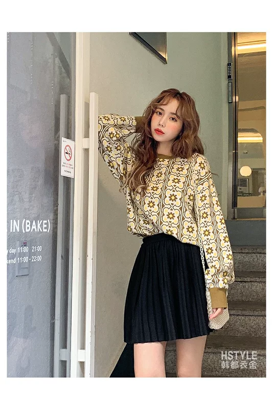 Cửa hàng quần áo Handu 2020 phụ nữ mới mùa xuân Phiên bản Hàn Quốc của áo len cổ tròn áo len rộng RZ0250 - Áo / áo thun