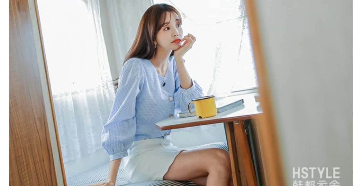 Nhà quần áo Handu 2019 hè mới dành cho nữ phiên bản Hàn Quốc của áo sơ mi kẻ sọc bong bóng tay áo sơ mi kẻ sọc JM9937 - Áo sơ mi sơ mi nữ dài tay hàn quốc