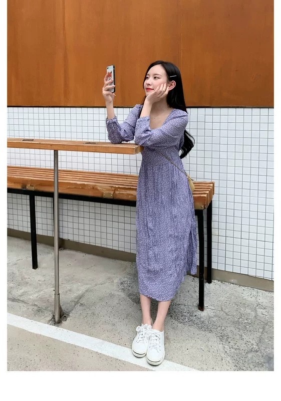Cửa hàng quần áo Handu 2020 dành cho nữ mùa xuân phiên bản Hàn Quốc mới là váy chấm bi mỏng dài giữa váy CQ9464 - Váy dài