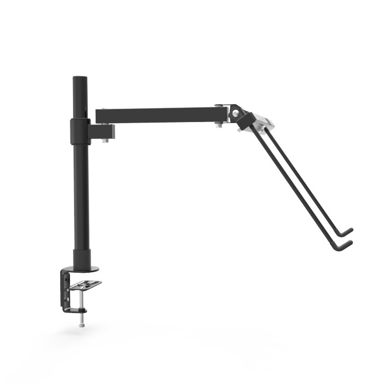 Se une una barra de metal negro a un soporte