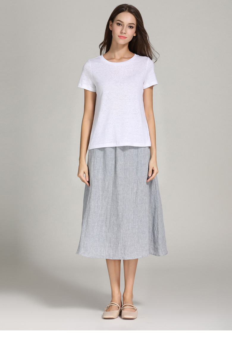 EF nhà 100% nguyên chất linen sợi nhuộm A-line váy váy mật độ cao mỏng opaque thoáng khí kích thước lớn mát chân váy suông