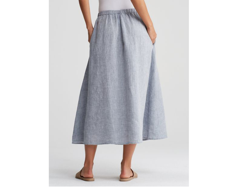 EF nhà 100% nguyên chất linen sợi nhuộm A-line váy váy mật độ cao mỏng opaque thoáng khí kích thước lớn mát chân váy suông