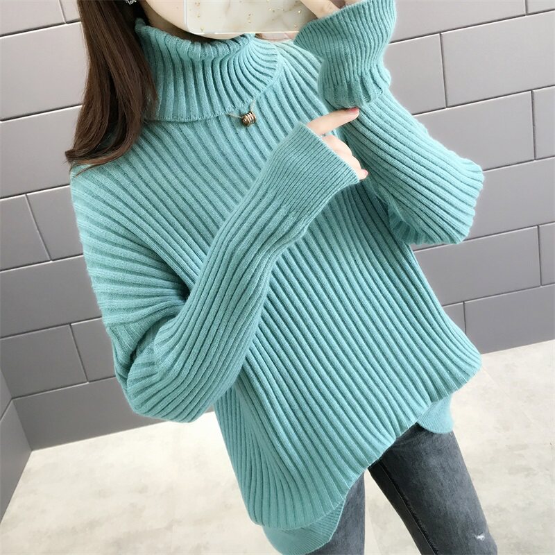 高领毛衣女宽松大码女装纯色长袖针织打底衫2019秋冬新款推荐百搭