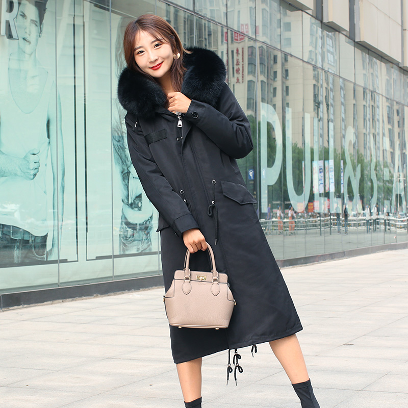 2019 Winter Pie vượt qua nữ đầu gối mới dài Removable Hare Nội Bilifur Coat Ni Khắc phục