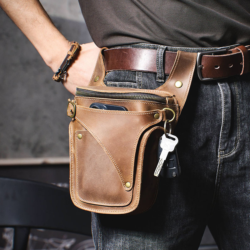 Genuine Leather Men's Vintage Biker Leg Bag, First Layer Cowhide Belt Bag, Waist Bag, Phone Bag, Tool Bag Genuine Leather Men's Vintage Biker Leg Bag, First Layer Cowhide Belt Bag, Waist Bag, Phone Bag, Tool Bag