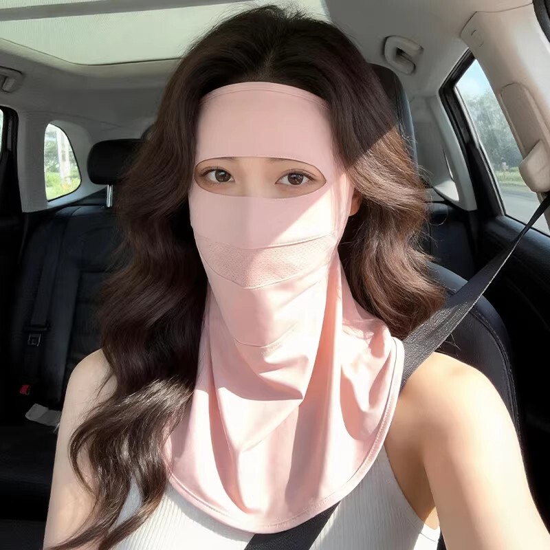 German Ice Silk Sun Protection Mask for Women, Summer Full-Face Uv Protection, Neck Protection, Integrated Breathable Face Mask, Driving Mask