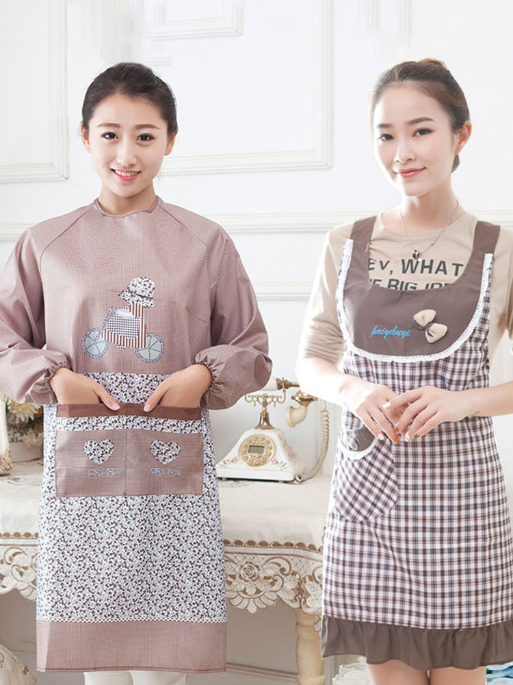 Korean fashion cute apron adult female kitchen cooking waterproof coverall long sleeve adult overalls can be customized