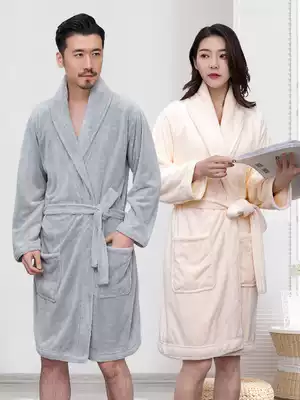 Bathrobe Women's winter thickened flannel nightgown pajamas Spring and autumn plus velvet extended men's couple coral velvet bathrobe