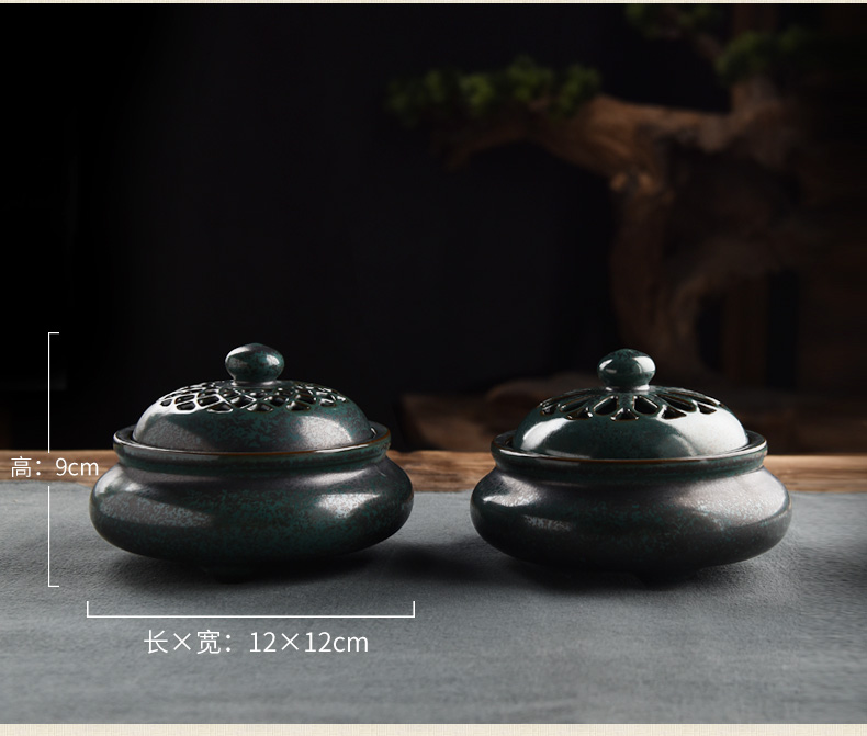 Oriental antique incense buner household indoor soil TanPan fragrant aroma stove lotus pattern variable glaze ceramic art