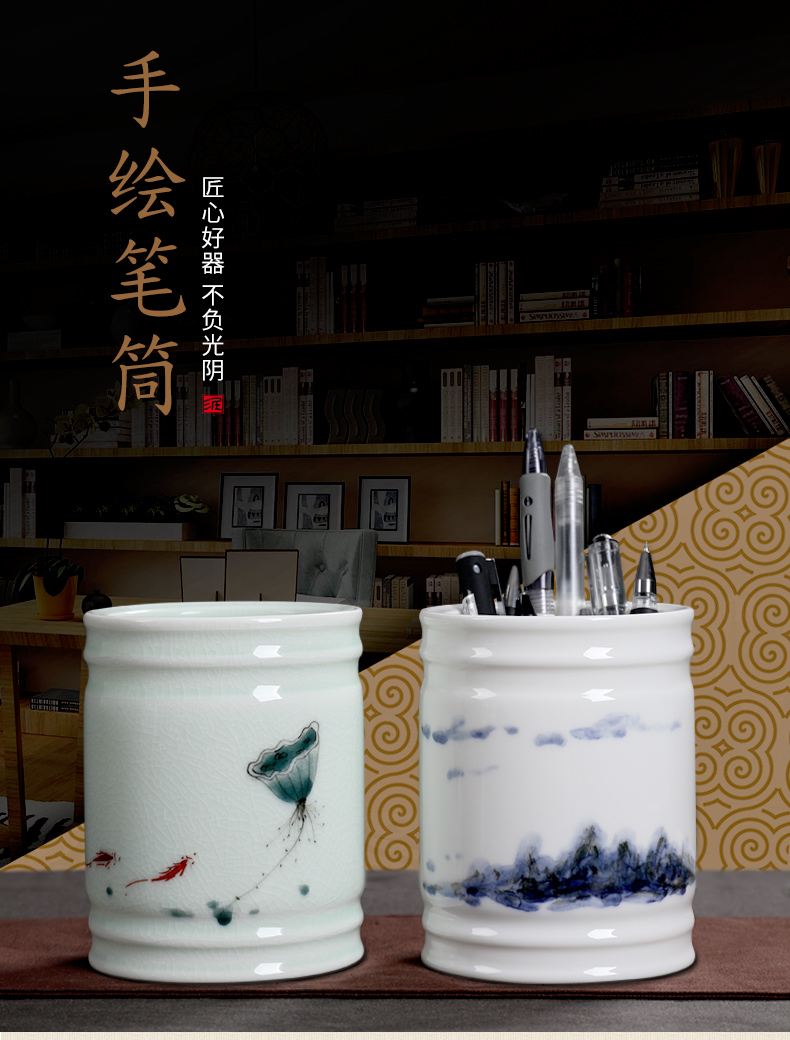 Oriental clay ceramic hand - made brush pot office desktop furnishing articles study personalization gifts