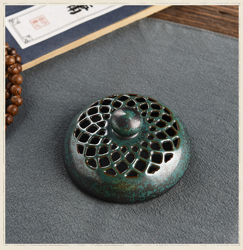 Oriental antique incense buner household indoor soil TanPan fragrant aroma stove lotus pattern variable glaze ceramic art