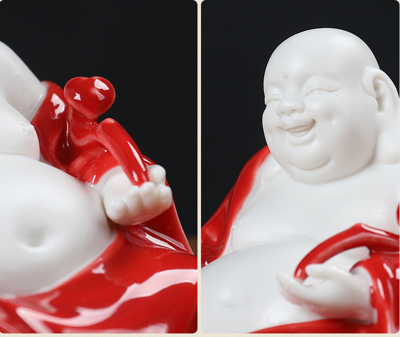 Oriental red clay ceramic China smiling Buddha maitreya furnishing articles dehua white porcelain its art desktop decoration