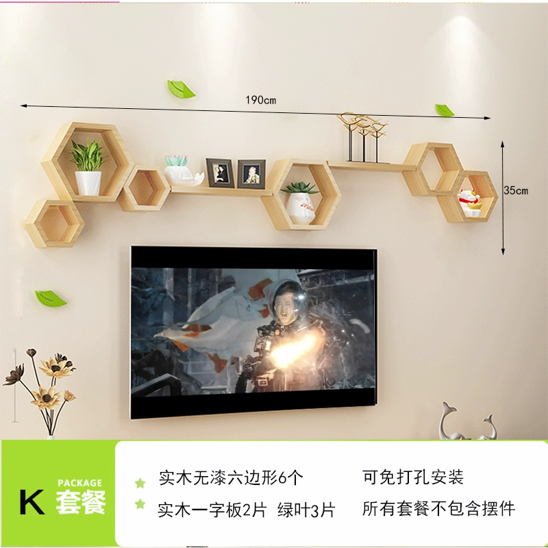 kệ decor phòng ngủ Gỗ nguyên khối không sơn lục giác đục lỗ kệ treo tường sáng tạo lưới TV nền trang trí tường kệ vách ngăn kệ kệ để đồ trang trí kệ gỗ để cây cảnh trong nhà