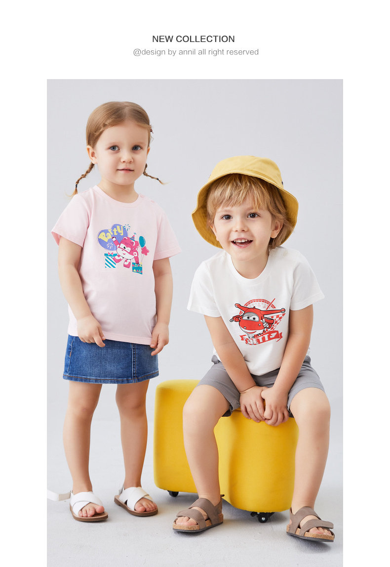 安奈儿 2020夏季新款 超级飞侠 纯棉 短袖儿童T恤 天猫优惠券折后￥33包邮（￥68-35）男女童90~120cm码4色可选