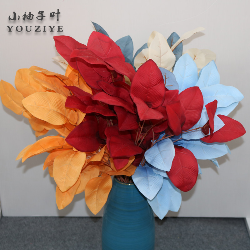 New Wedding Emulation Floral Material Teak Leaf Wedding Hall Arrangement Hotel Handmade Flower Arrangement Flower Art Row Flower Pots Floral Decorations