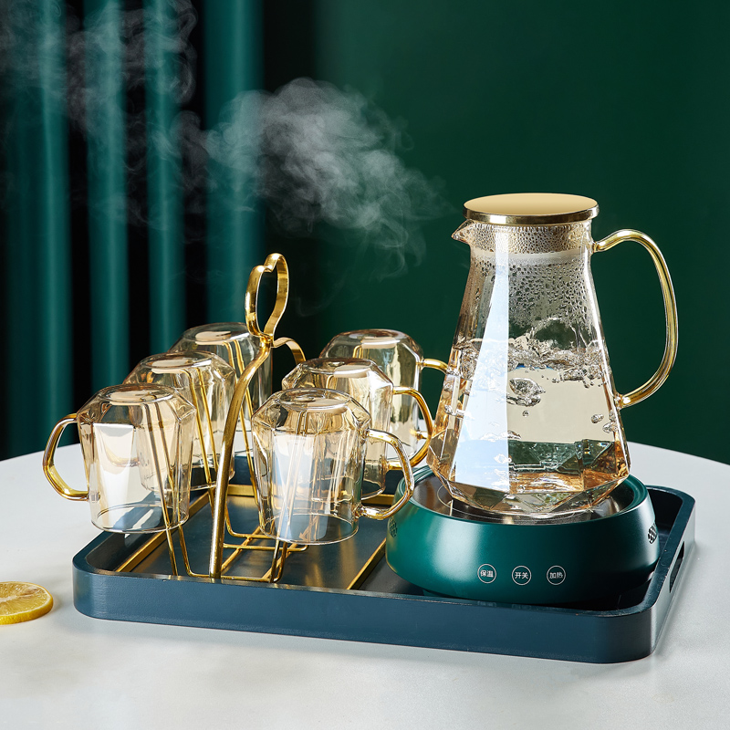 Light luxury afternoon tea tea set water set home living room Nordic glass heated fruit teapot flower tea cup