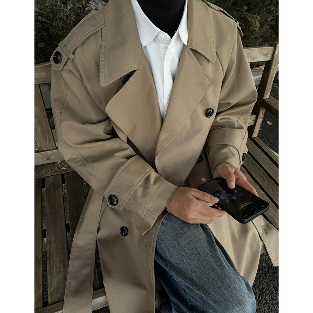 Двубортная модная ветровка мужская корейская версия высококачественной легкой блузки средней длины для зрелых женщин Cruzum coat coat