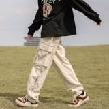 Tide, штаны с молнией, абрикосовые брендовые летние трендовые повседневные брюки для отдыха, свободный прямой крой