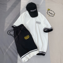 Mens suit summer leisure sports short-sleeved shorts two-piece Hong Kong style brand bf loose size set of clothes