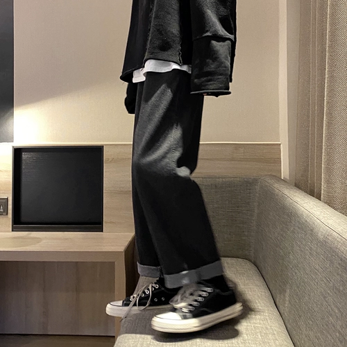 Штаны, трендовые демисезонные прямые свободные джинсы, в корейском стиле, оверсайз