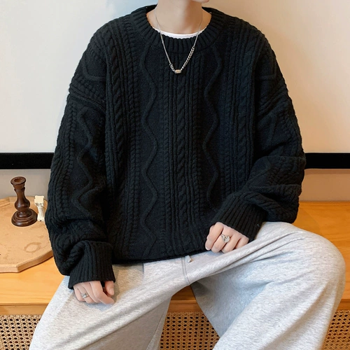 Tide, свитер, демисезонное трендовое цветное трикотажное термобелье, оверсайз, круглый воротник, увеличенная толщина